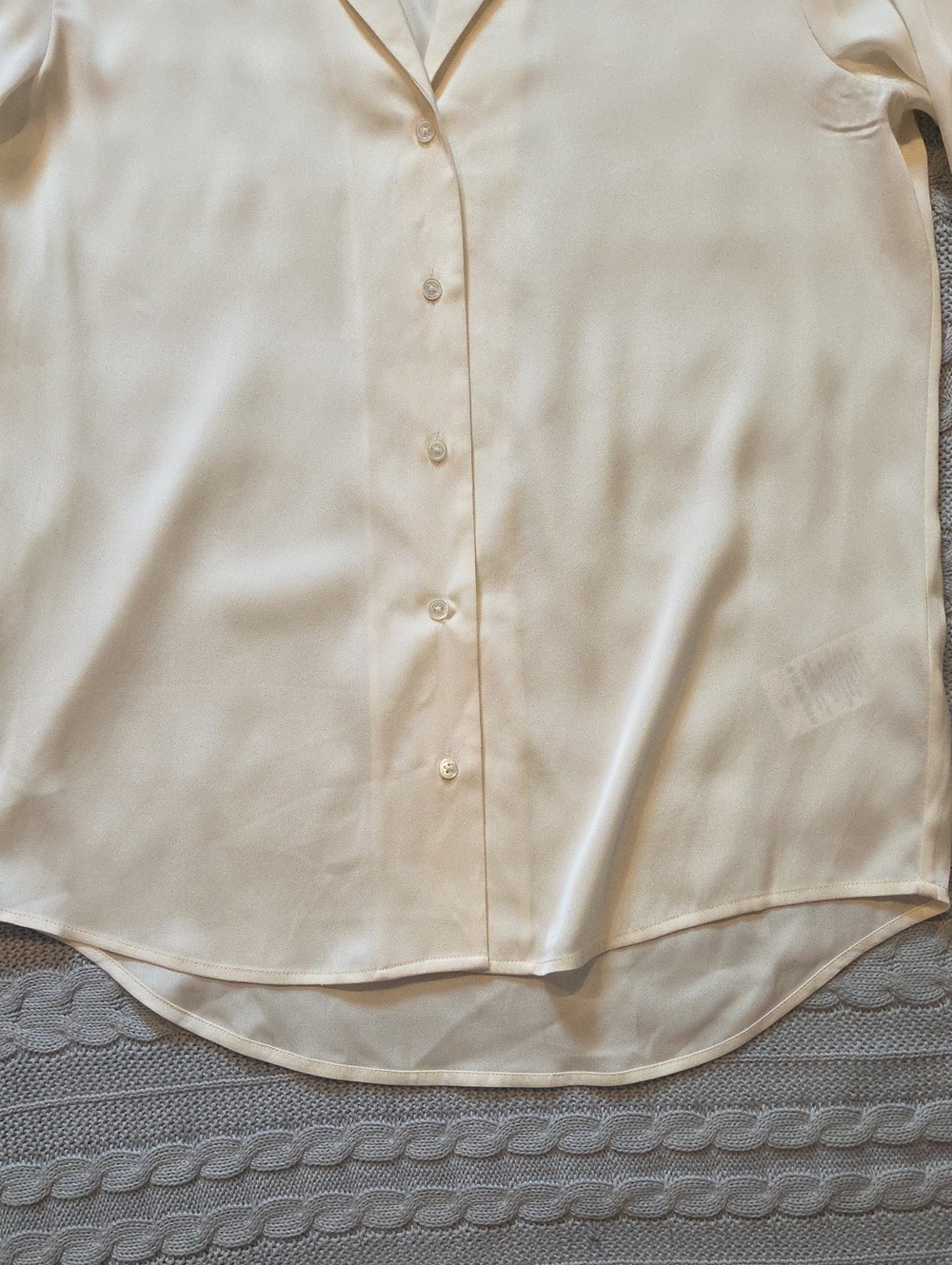 Quince Washable Stretch Silk Long Sleeve Notch Collar Blouse Top Cream Womens M - Picture 7 of 9